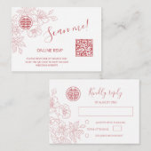 Carte D'accompagnement Mariage chinois rose vif QR Code RSVP en ligne (Devant / Derrière)