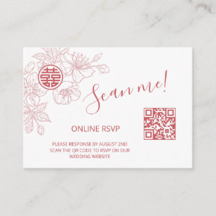 Carte D'accompagnement Mariage chinois rose vif QR Code RSVP en ligne