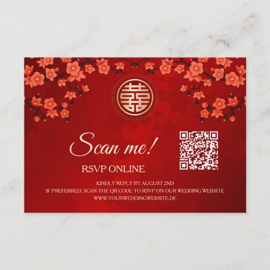 Carte D'accompagnement Mariage chinois RSVP en ligne | Code QR (Devant)