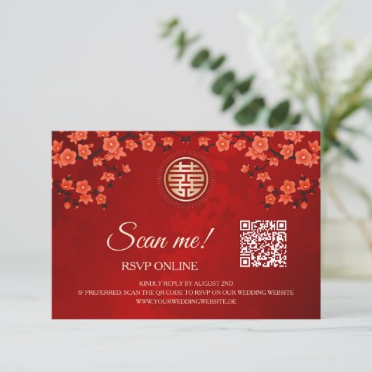 Carte D'accompagnement Mariage chinois RSVP en ligne | Code QR (Debout devant)