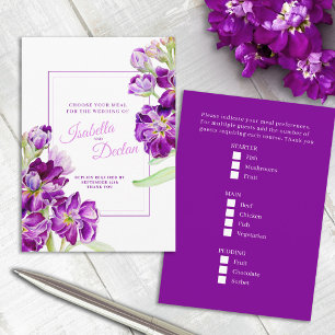 Carte D'accompagnement Mariage choix de repas hoh stock de fleurs pourpre
