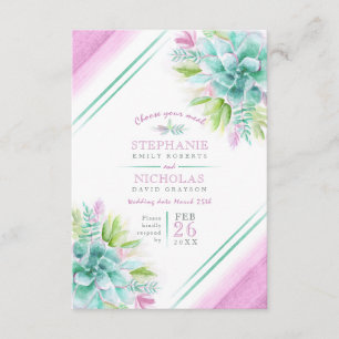 Carte D'accompagnement Mariage choix de repas succulent vert rose mariage