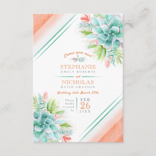 Carte D'accompagnement Mariage choix succulent orange vert mariage (Devant)