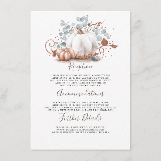 Carte D'accompagnement Mariage Citrouille rose or Informations sur le  (Devant)