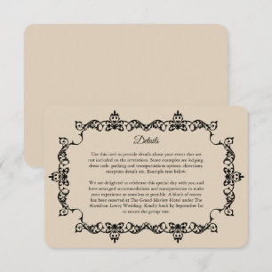 Carte D'accompagnement Mariage Classique au Sable Chaud Orné avec Cadre