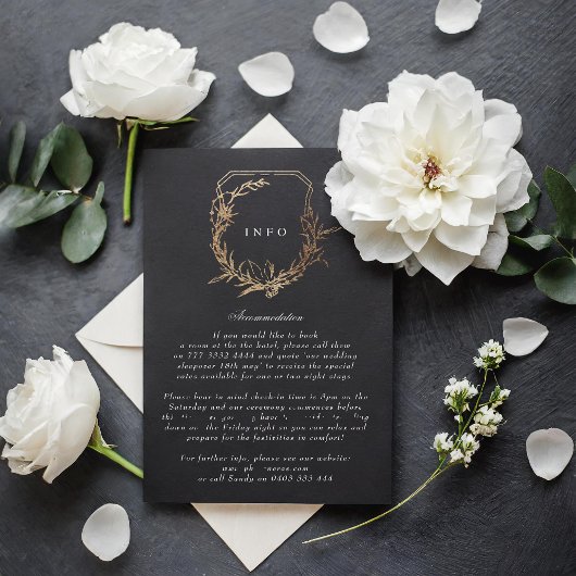 Carte D'accompagnement mariage classique Black Gold White crest détails