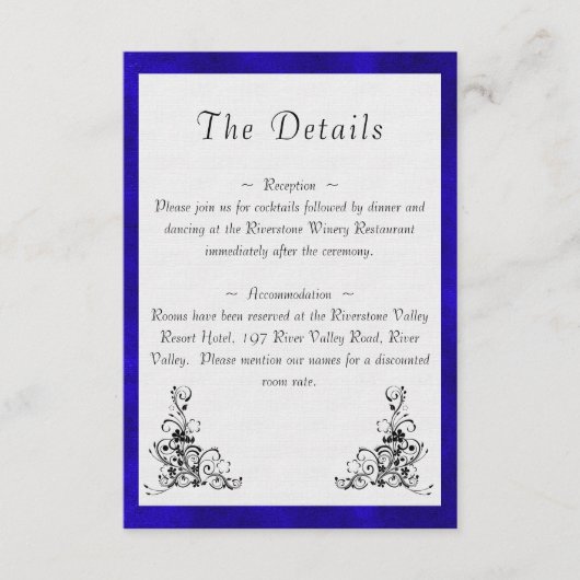 Carte D'accompagnement Mariage classique bleu et blanc Détails (Devant)