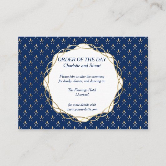 Carte D'accompagnement Mariage classique bleu et or (Devant)