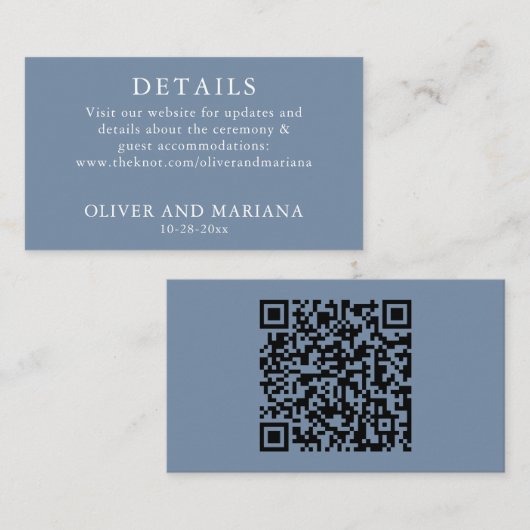 Carte D'accompagnement Mariage Classique Bleu Poussiéreux Détails Code QR (Devant / Derrière)