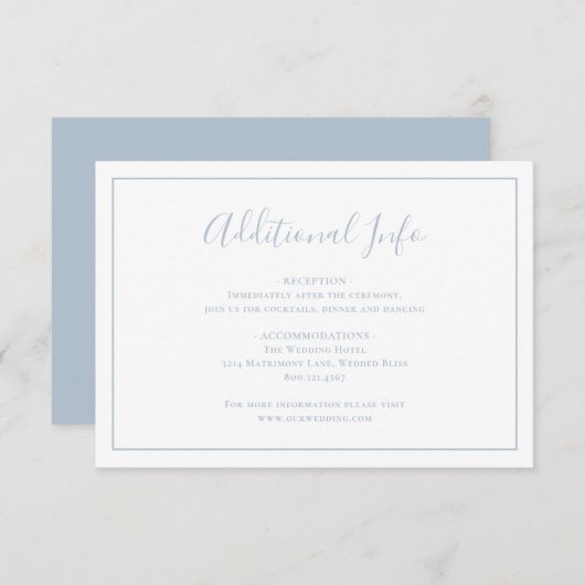 Carte D'accompagnement Mariage classique Dusty Blue élégant (Devant / Derrière)