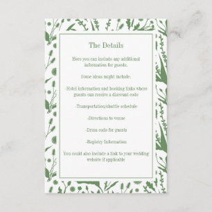 Carte D'accompagnement Mariage Classique Élégant Botanique en Vert Sauge