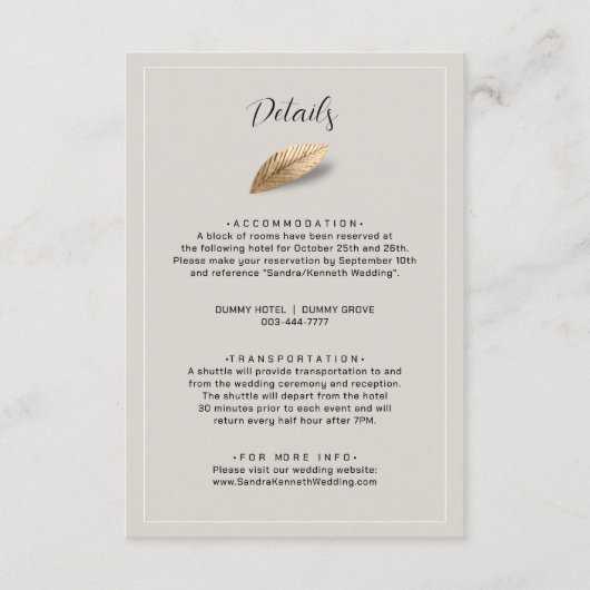 Carte D'accompagnement Mariage classique et élégant (Devant)