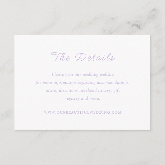 Carte D'accompagnement Mariage classique Lilac intemporel (Devant)