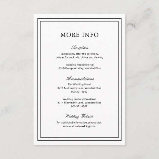 Carte D'accompagnement Mariage classique noir et blanc élégant (Devant)