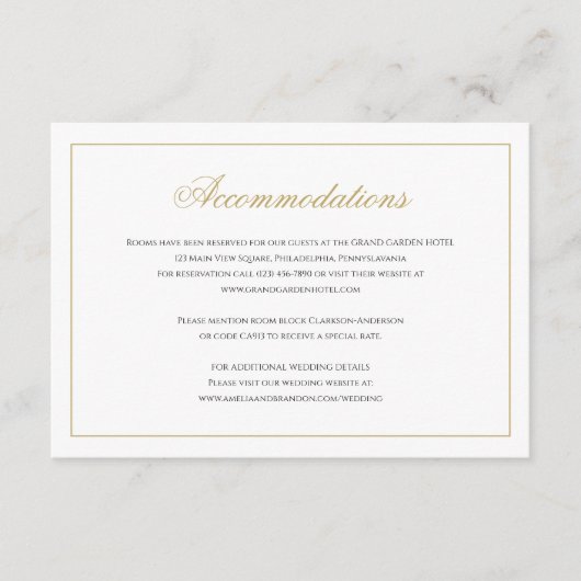 Carte D'accompagnement Mariage classique Noir & Or Formal Logement (Devant)