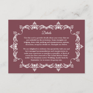 Carte D'accompagnement Mariage Classique Romantique en Bois de Rose avec