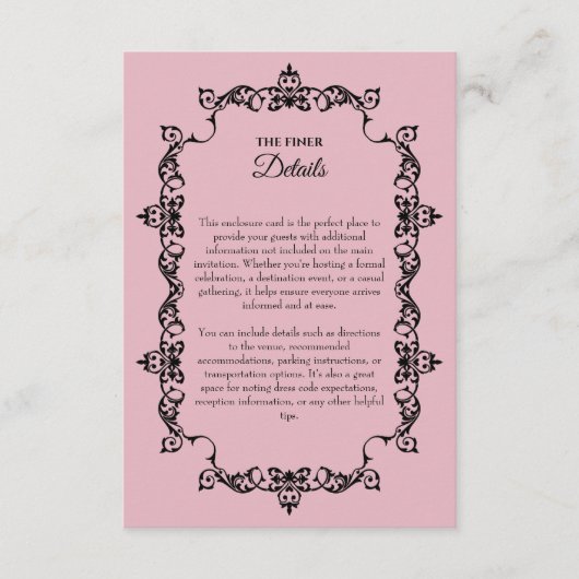 Carte D'accompagnement Mariage Classique Rose Pâle Orné Cadre (Devant)