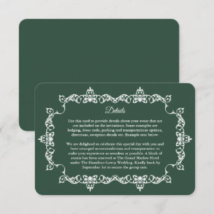 Carte D'accompagnement Mariage Classique Vert Forêt Encadré avec Ornement
