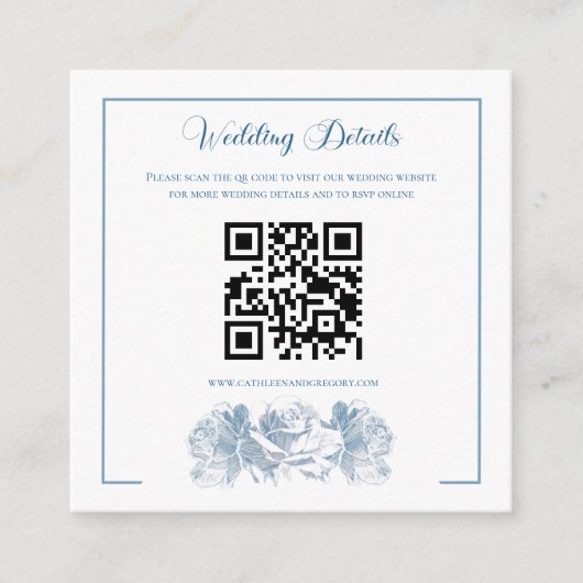 Carte D'accompagnement Mariage Code QR Calligraphie Bleu Poussiéreux (Devant)
