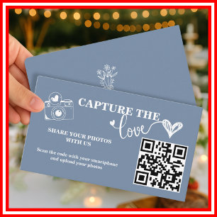 Carte D'accompagnement Mariage Code QR Capturez l'Amour Bleu Poussiéreux