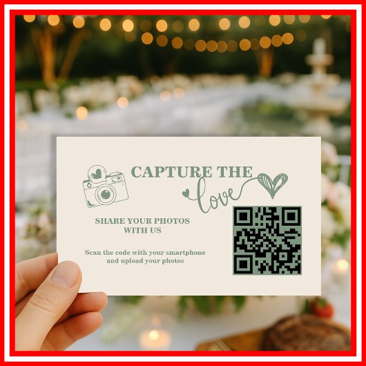 Carte D'accompagnement Mariage Code QR Capturez l'amour Vert Sauge