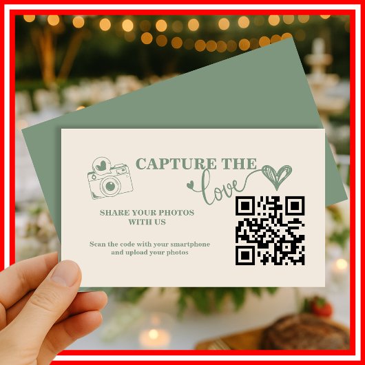 Carte D'accompagnement Mariage Code QR Capturez l'amour Vert Sauge