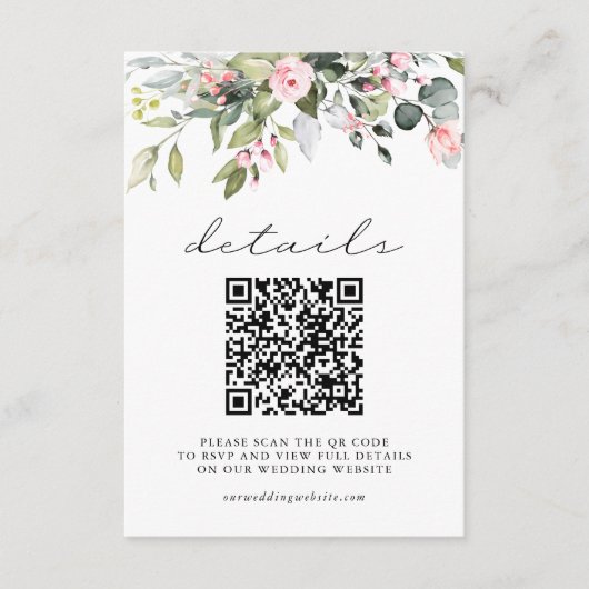 Carte D'accompagnement Mariage Code QR Feuilles d'Eucalyptus Floral Simpl (Devant)