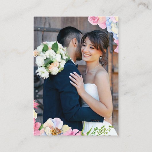 Carte D'accompagnement Mariage Code QR Fleurs Aquarelle Rose Bleu (Dos)