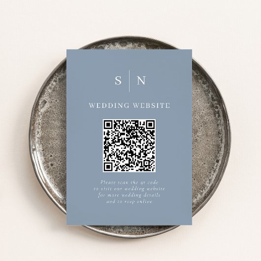 Carte D'accompagnement Mariage Code QR Scannable Bleu Poussiéreux Chic Mi