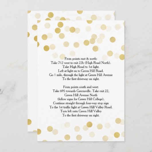 Carte D'accompagnement Mariage Conduite Directions Gold Foil Parties scin (Devant / Derrière)