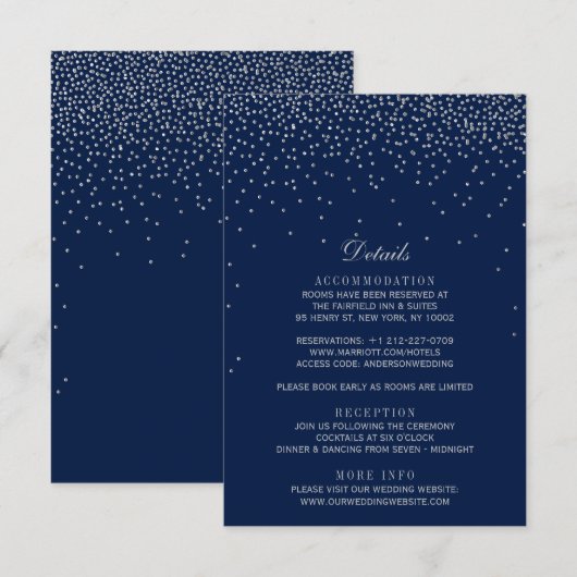 Carte D'accompagnement Mariage Confetti en argent de marine bleu et de gl (Devant / Derrière)