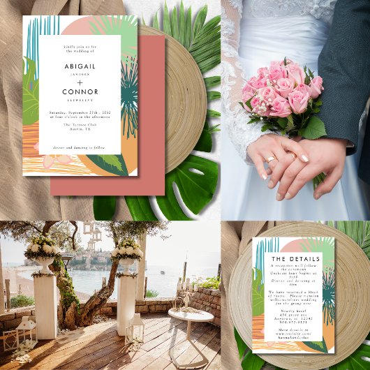 Carte D'accompagnement Mariage corail sarcelle abstrait gras