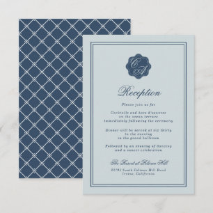 Carte D'accompagnement Mariage Côte de Dusty Blue Monogram Réception