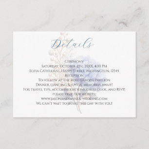 Carte D'accompagnement Mariage couleur bleu d'aquarelle romantique Pearl