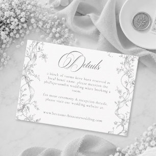 Carte D'accompagnement Mariage Couronne Florale Grise Noire Vintage Class