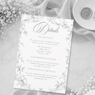 Carte D'accompagnement Mariage Couronne Florale Grise Noire Vintage Class