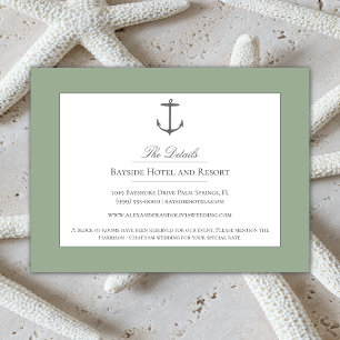 Carte D'accompagnement Mariage d'Ancres nautiques simple   Sage Green
