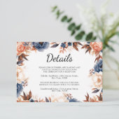 Carte D'accompagnement Mariage d'aquarelle fleurie bleu et terre cuite (Debout devant)