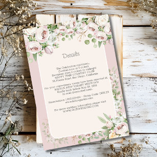 Carte D'accompagnement Mariage d'aquarelle fleurie rose duveteuse