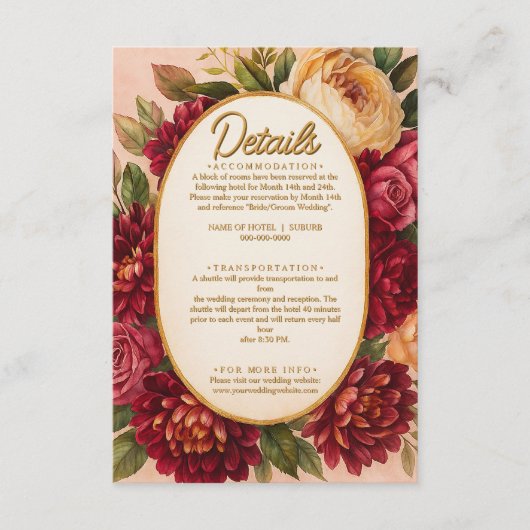 Carte D'accompagnement Mariage d'aquarelle florale de Bourgogne (Devant)