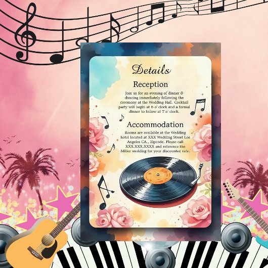 Carte D'accompagnement mariage d'aquarelle musicale florale