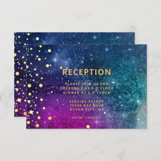 Carte D'accompagnement Mariage d'aquarelle Peacock bleu or moderne (Devant / Derrière)