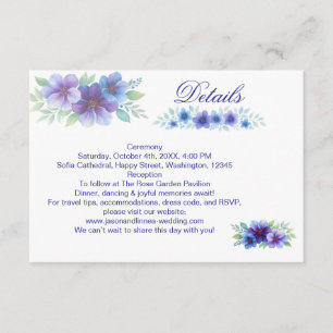 Carte D'accompagnement Mariage d'aquarelle romantique bleu violet