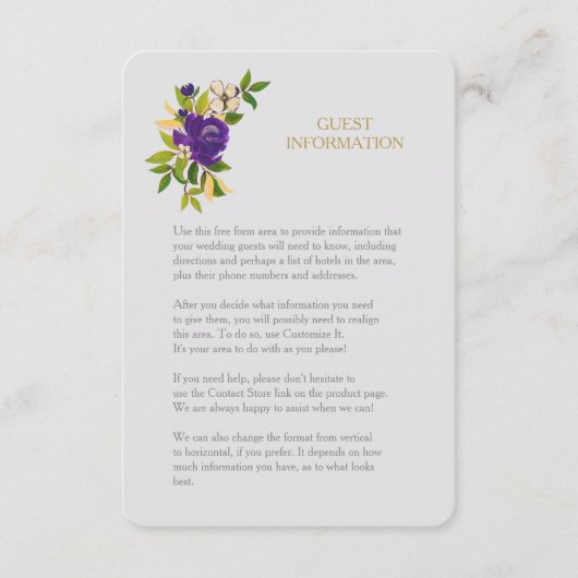 Carte D'accompagnement Mariage d'aquarelle violet or Insérez l'invité (Devant)