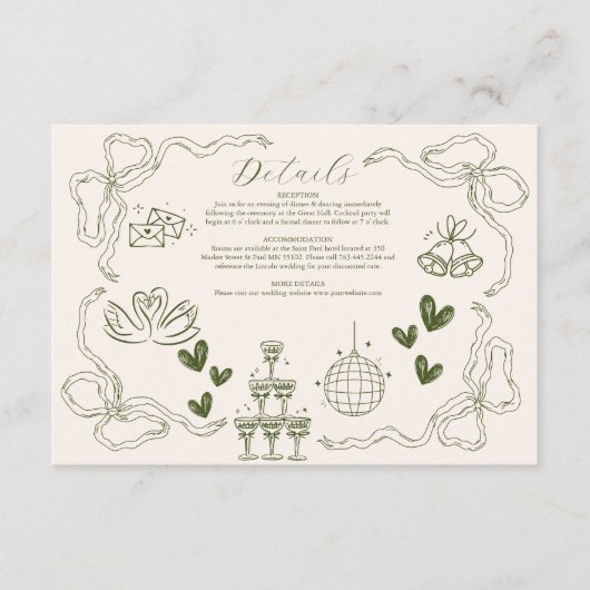 Carte D'accompagnement Mariage d'art de gribouillis rétro (Devant)