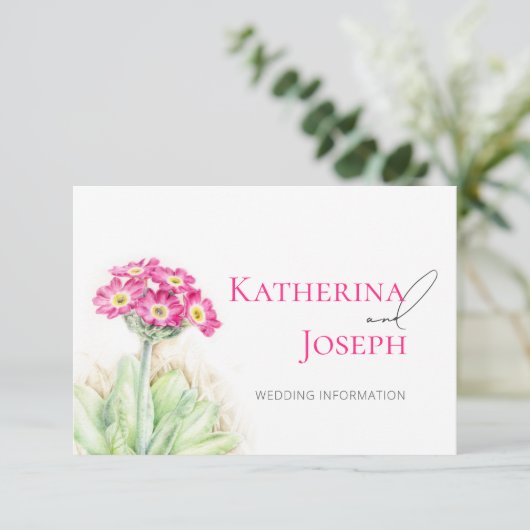 Carte D'accompagnement Mariage d'art primrose alpin avec code QR (Debout devant)