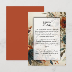 Carte D'accompagnement Mariage d'automne aux fleurs orange brûlé et bleue