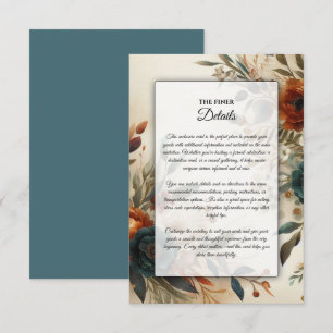 Carte D'accompagnement Mariage d'automne aux fleurs orange brûlé et bleue