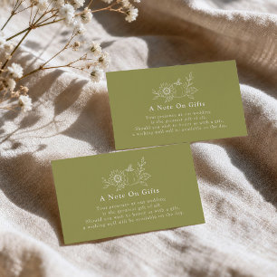 Carte D'accompagnement Mariage d'automne vert olive Une note sur les cade