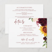 Carte D'accompagnement Mariage de automne Sunflower & Bourgogne Roses Dét (Devant / Derrière)